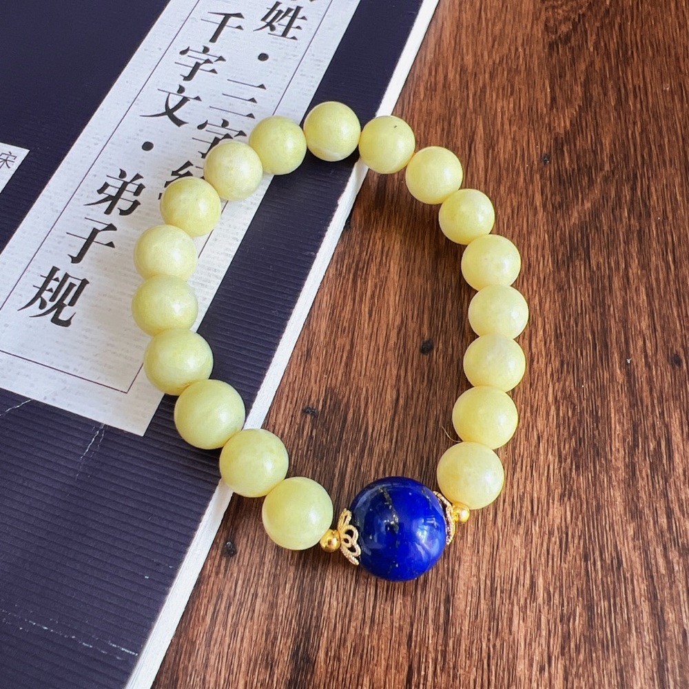 High Quality Natural yellow Jade 10mm fashion design with Lapis Lazuli Bracelet